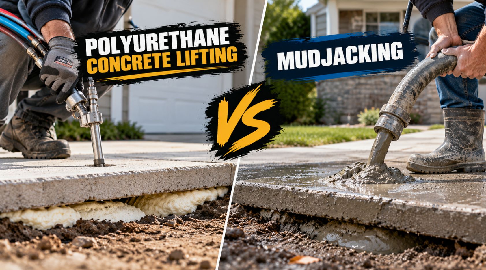 Read more about the article Polyurethane Concrete Lifting vs Mudjacking: Which Is Better?